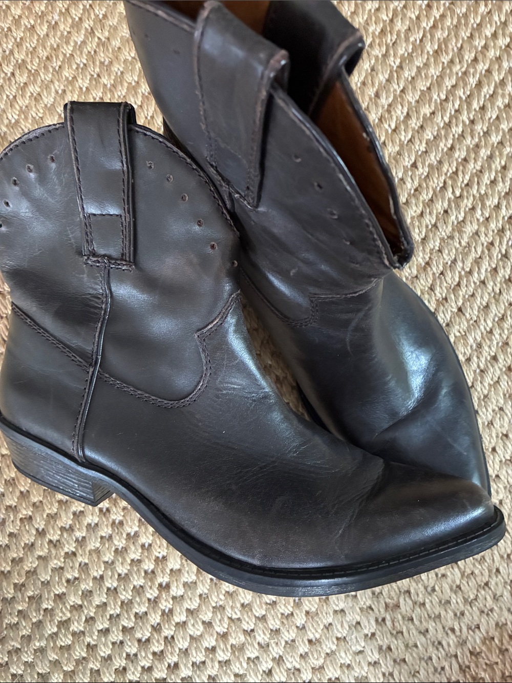 Nine West Women's Brown Leather Ankle Western Booties